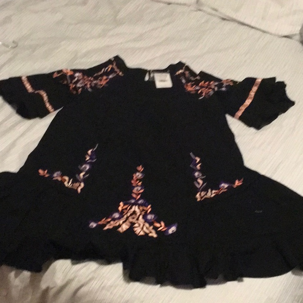 Free people embroidered Floral black  dress